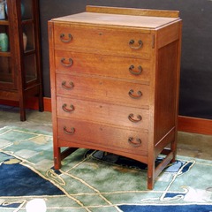 Limbert Mission Oak Arts & Crafts highboy chest dresser with 5 drawers, signed in top drawer